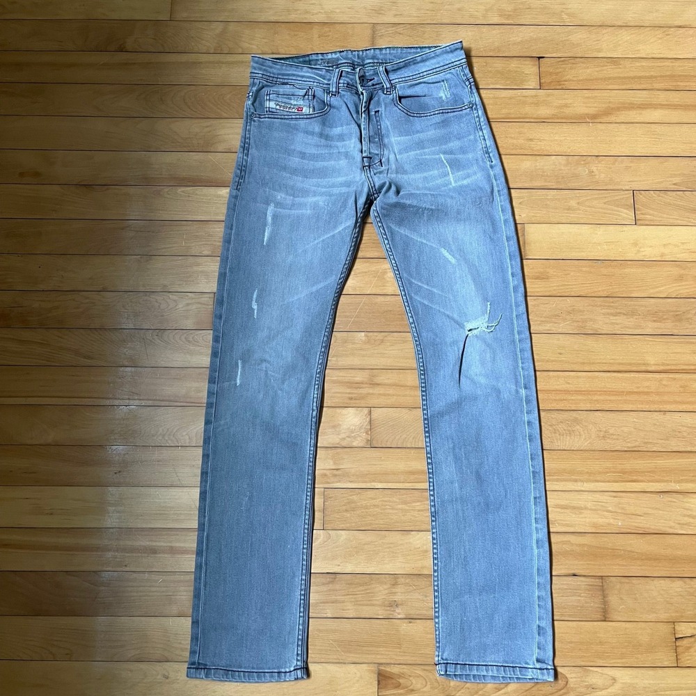 Diesel Industry Mens Distressed Straight Leg Jeans Zatini Gray Blue Denim 30x32